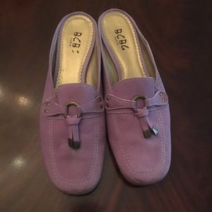 BCBG Paris Purple and Bronze Suede Mules